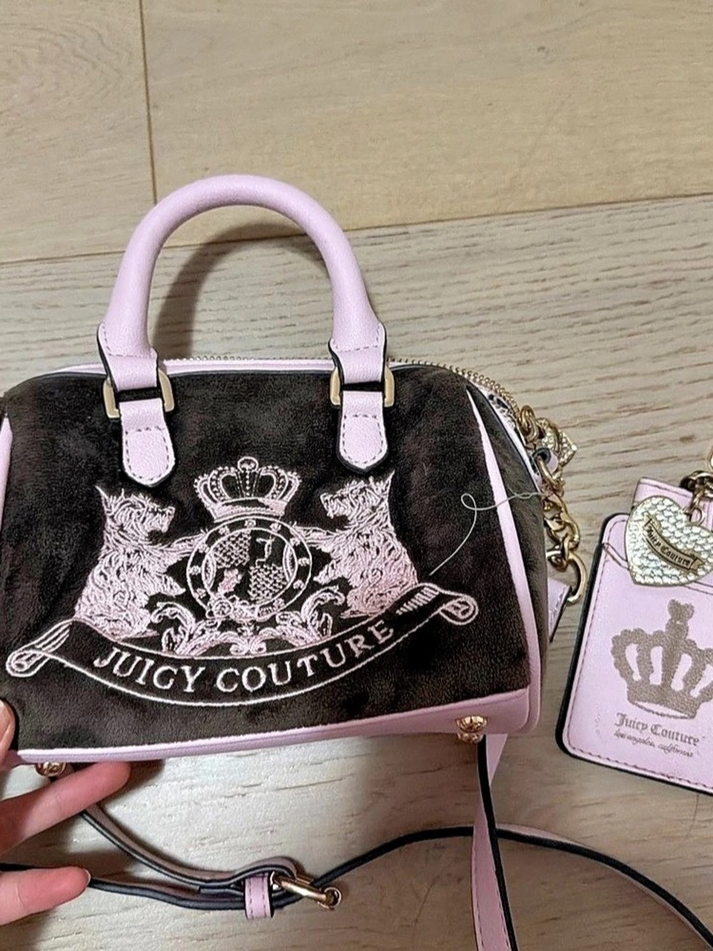 Juicy Couture Velour Mini Bowler Satchel Pink & Brown